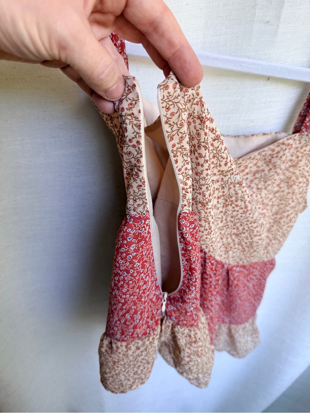 Paper Crane Rust Cream Floral Patchwork Peplum Tank Top M - Picture 5 of 5